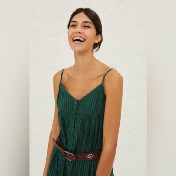 ba&sh / Ully Texture Stripe strappy tiered Midi Sundress L - Picture 3 of 7